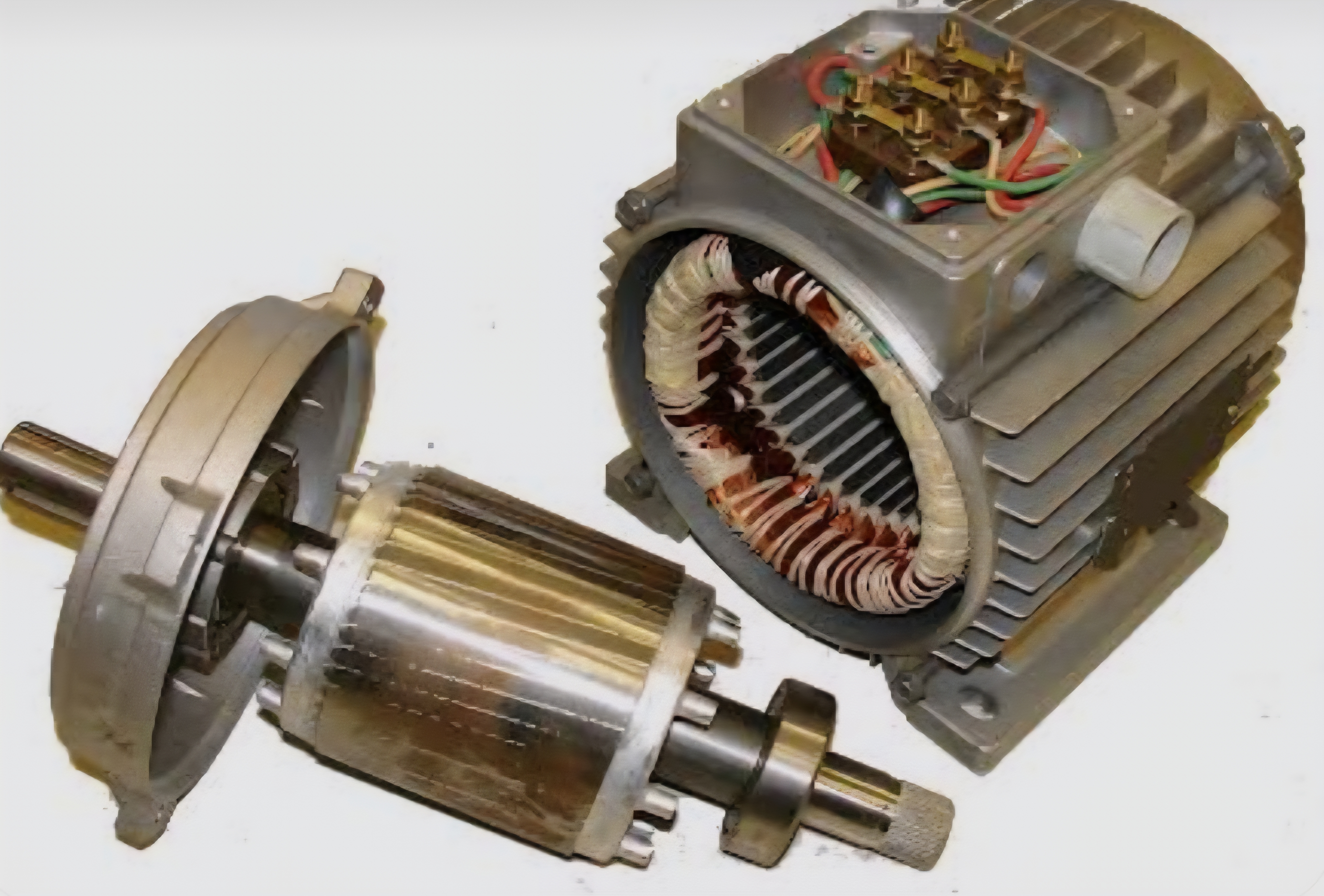 Disassembled electric motor showing rotor and stator