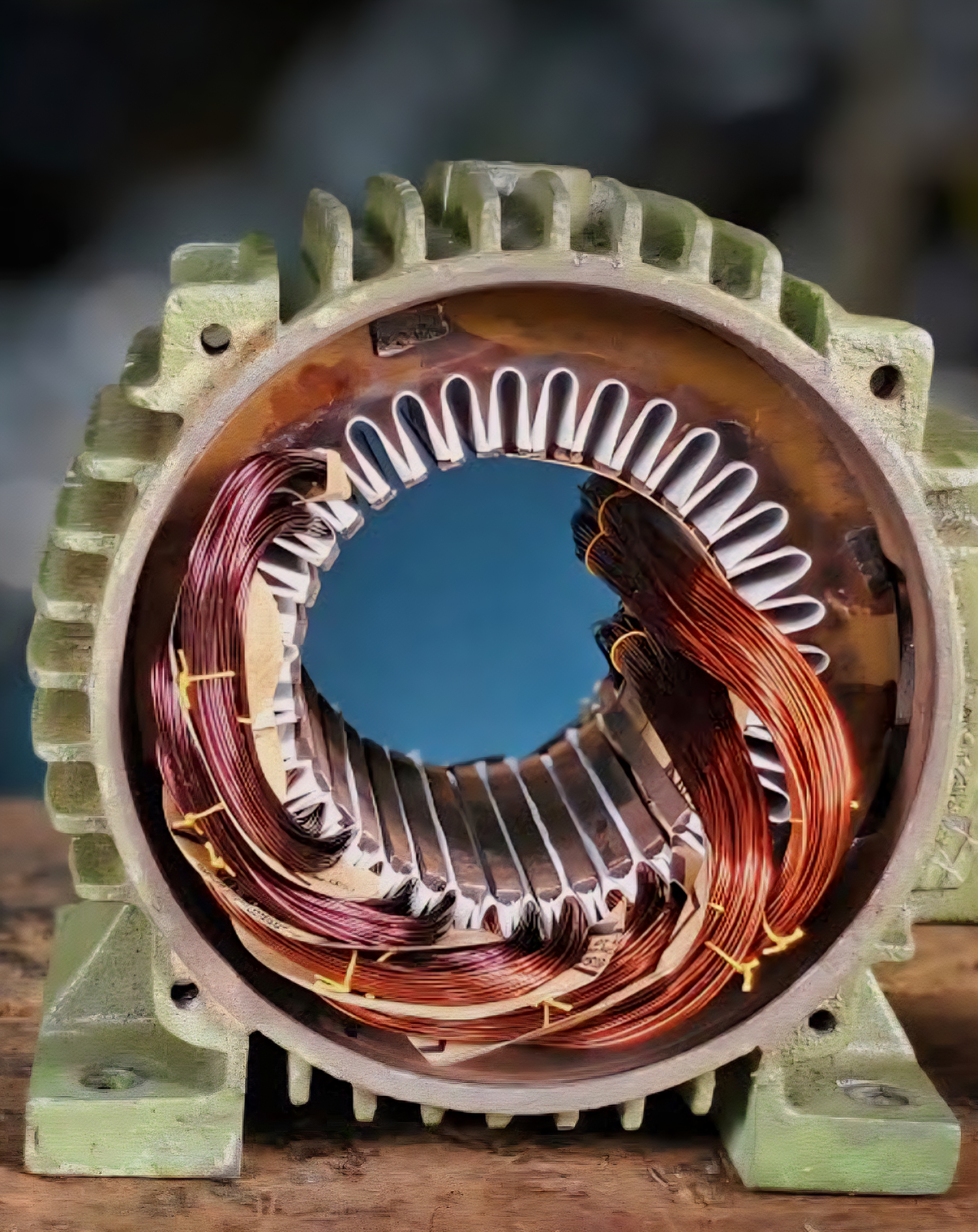Cross-section of a motor stator with precision copper windings